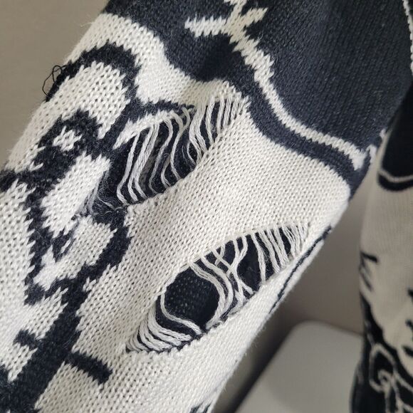 Dolls Kill Hello Kitty Small Sweater pullover graphic holes distress ribbed knit - Picture 4 of 11